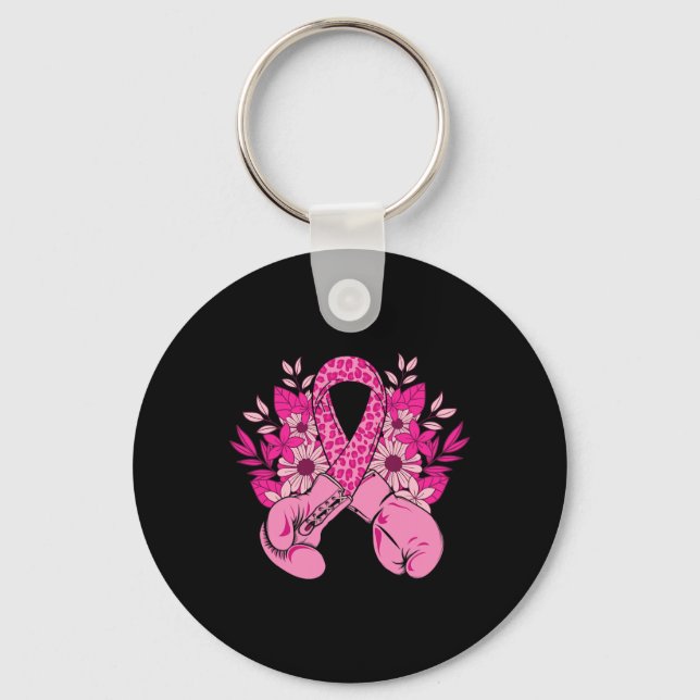 Breast Cancer Awareness Design Pink Ribbon Boxing  Key Ring (Front)