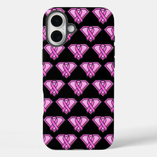 Breast Cancer Awareness Diamond Logo Black iPhone 16 Plus Case
