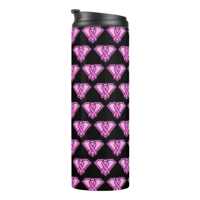 Breast Cancer Awareness Diamond Logo Black Thermal Tumbler (Rotated Right)