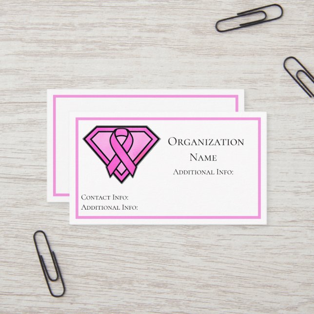 Breast Cancer Awareness Diamond Logo White Business Card (Front/Back In Situ)