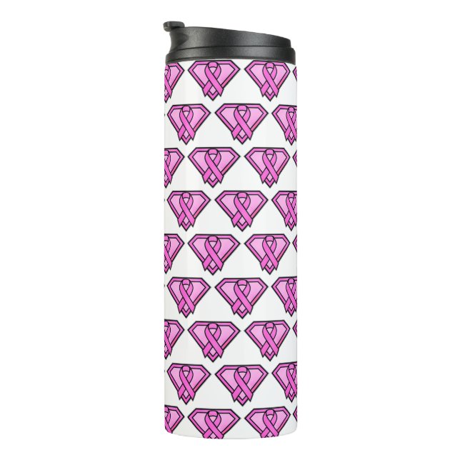 Breast Cancer Awareness Diamond Logo White Thermal Tumbler (Rotated Right)