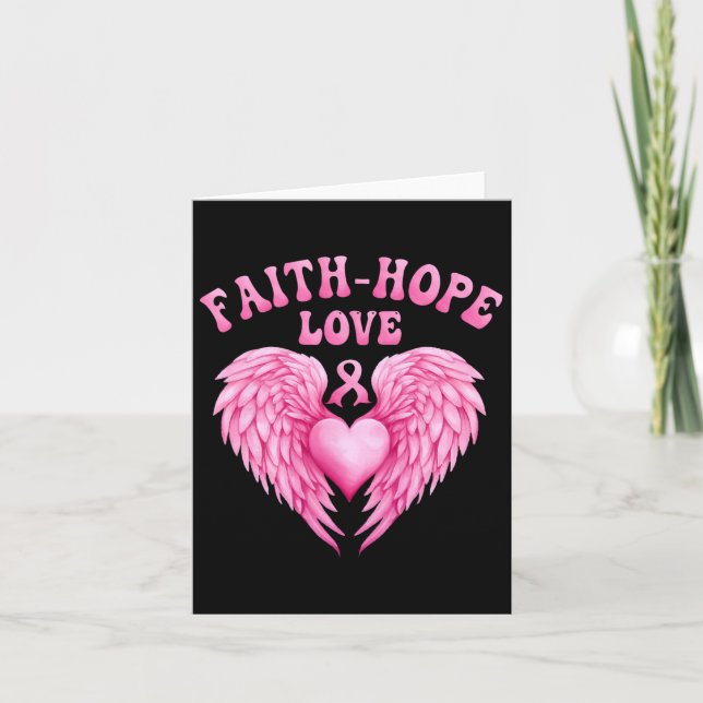 Breast Cancer Awareness Faith-hope Ribbon Fight He Card (Front)