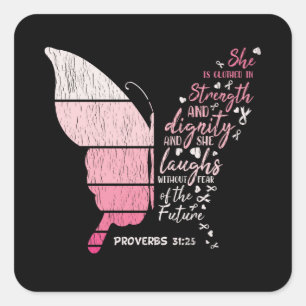 Breast Cancer Awareness Family Matching Butterfly Square Sticker