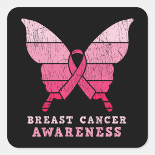 Breast Cancer Awareness Family Matching Butterfly Square Sticker