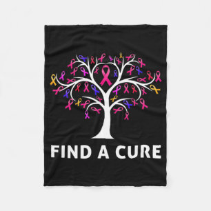 Breast Cancer Awareness Fight Find A Cure Tree Rib Fleece Blanket