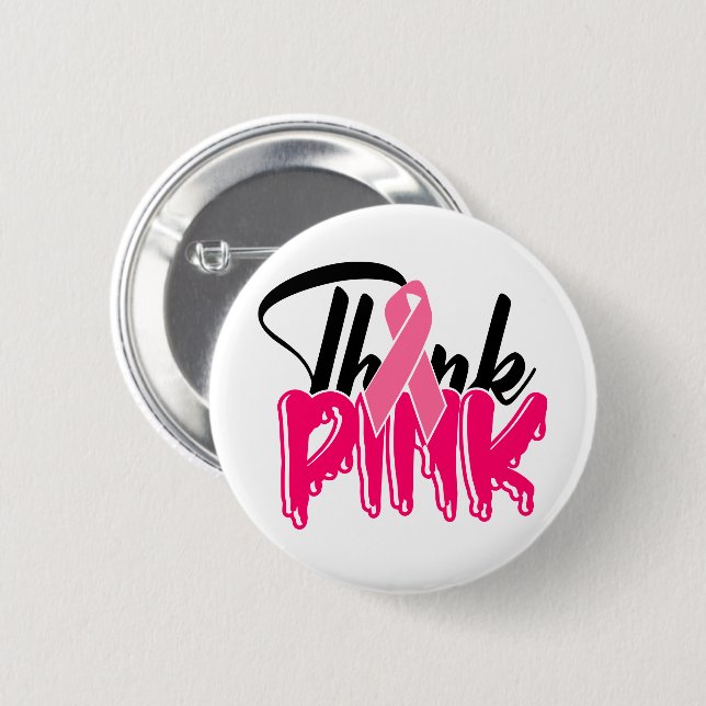 Breast Cancer Awareness Fighter Pink Ribbon Button (Front & Back)