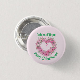 Breast Cancer Awareness Floral Heart 3 Cm Round Badge