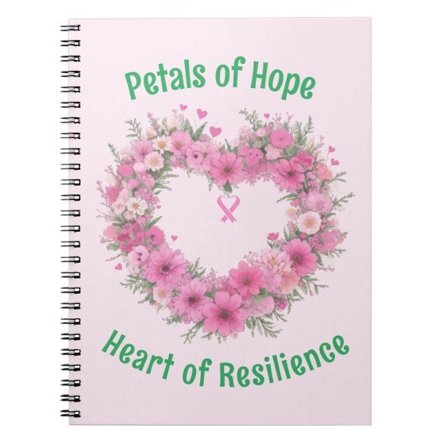 Breast Cancer Awareness Floral Heart Notebook (Front)