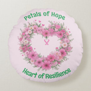 Breast Cancer Awareness Floral Heart Round Cushion