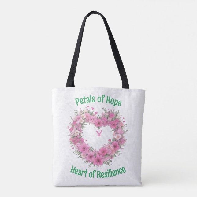 Breast Cancer Awareness Floral Heart Tote Bag (Back)