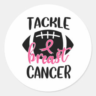 Breast Cancer Awareness Football Ribbon Tackle Bre Classic Round Sticker