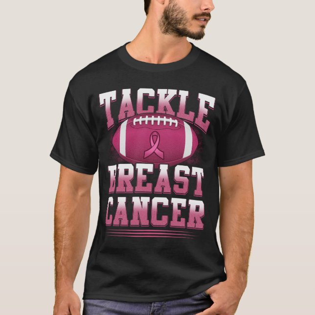 Breast Cancer Awareness Football Ribbon Tackle Bre T-Shirt (Front)