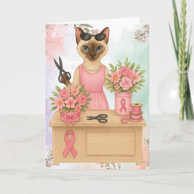 Breast Cancer Awareness for cat lovers pink ribbon Card (Front)