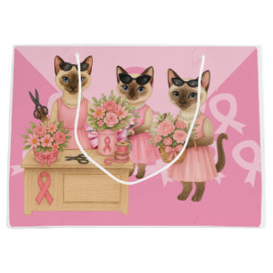 Breast Cancer Awareness for cat lovers pink ribbon Large Gift Bag