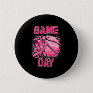 Breast Cancer Awareness Game Day Pink Bysketbyll S 6 Cm Round Badge