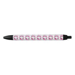 Breast Cancer Awareness Ghost with Pink Flowers Black Ink Pen