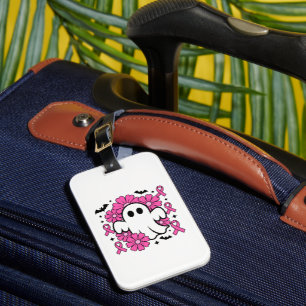 Breast Cancer Awareness Ghost with Pink Flowers Luggage Tag