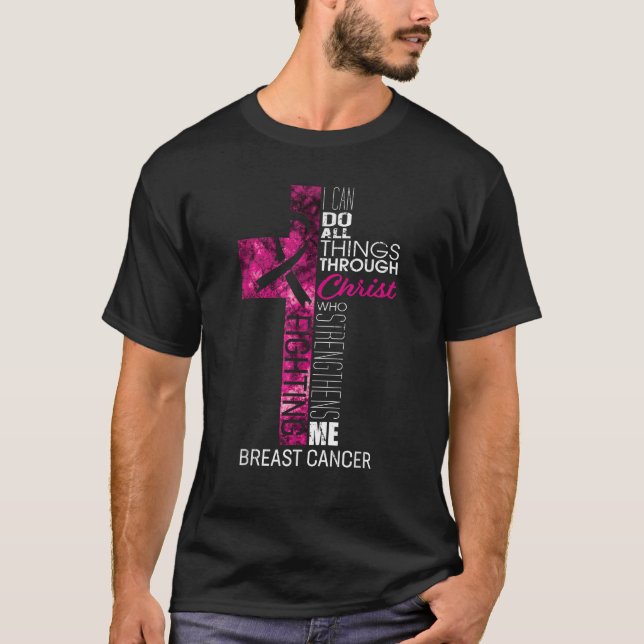 Breast Cancer Awareness Gifts Pink Cross Christian T-Shirt (Front)