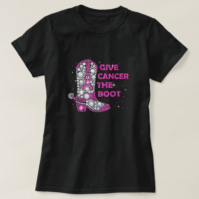 Breast Cancer Awareness Give Cancer The Boot Pink  T-Shirt (Design Front)