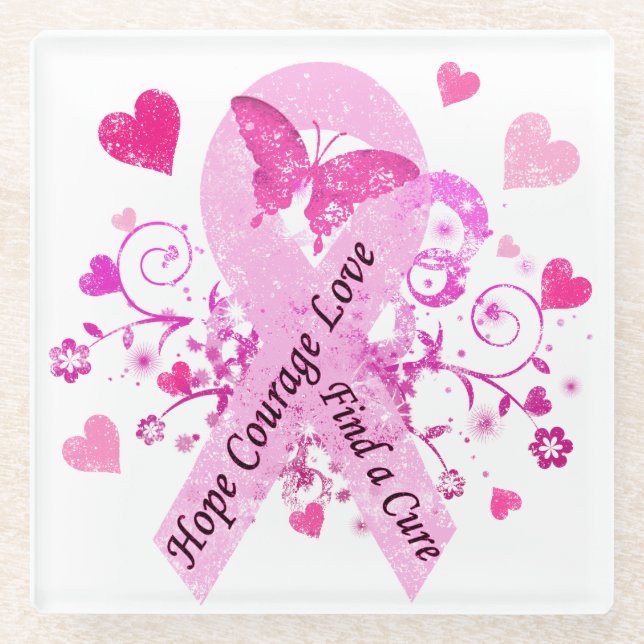 Breast Cancer Awareness Glass Coaster (Front)