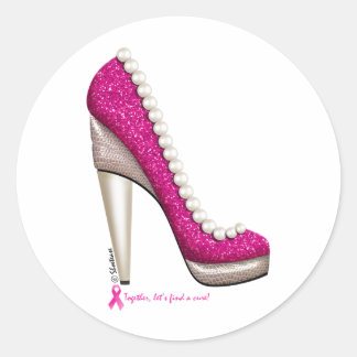 Breast Cancer Awareness Glitter Pearl Pump Classic Round Sticker