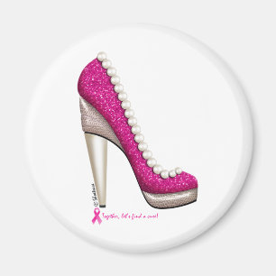 Breast Cancer Awareness Glitter Pearl Pump Magnet