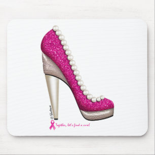 Breast Cancer Awareness Glitter Pearl Pump Mouse Mat