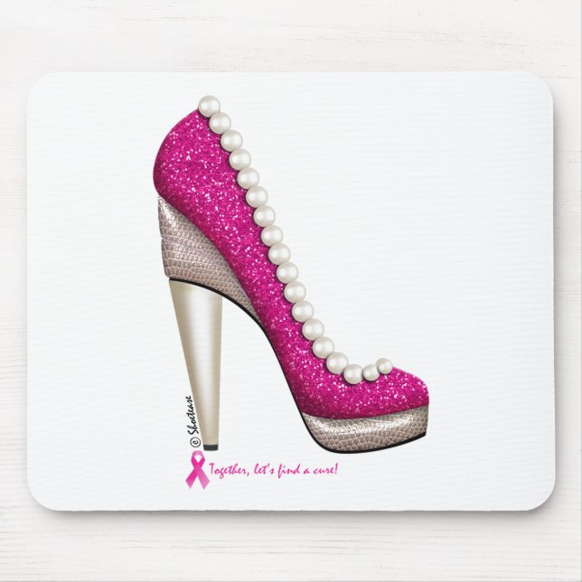 Breast Cancer Awareness Glitter Pearl Pump Mouse Mat (Front)