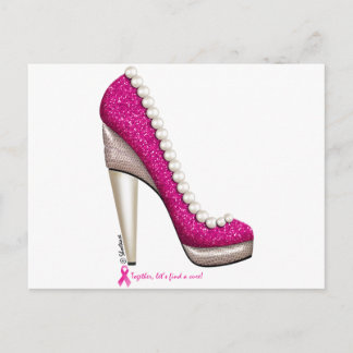 Breast Cancer Awareness Glitter Pearl Pump Postcard