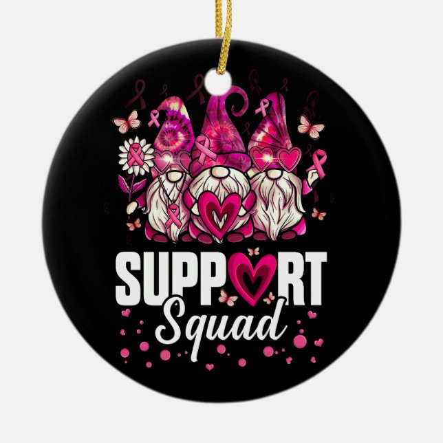 Breast Cancer Awareness Gnomes Support Squad Pink  Ceramic Tree Decoration (Front)