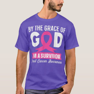 Breast Cancer Awareness  God's Survivor Pink Ribbo T-Shirt
