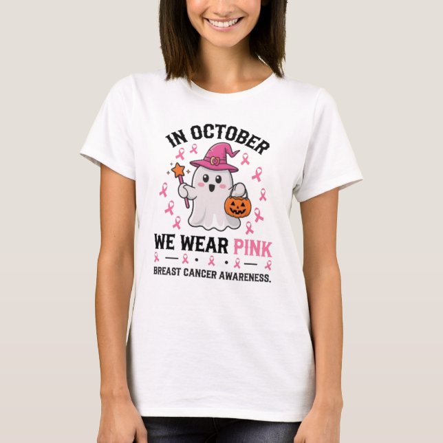  Breast Cancer Awareness Halloween Ghost Design T-Shirt (Front)