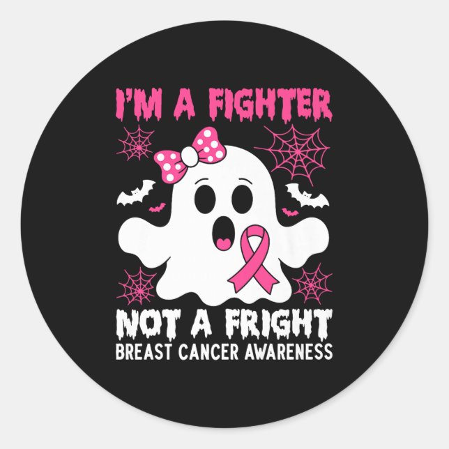 Breast Cancer Awareness Halloween Pink Ribbon Spoo Classic Round Sticker (Front)