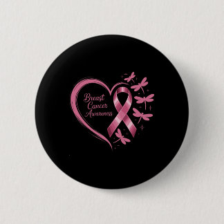 Breast Cancer Awareness Heart Dragonflies Support 6 Cm Round Badge