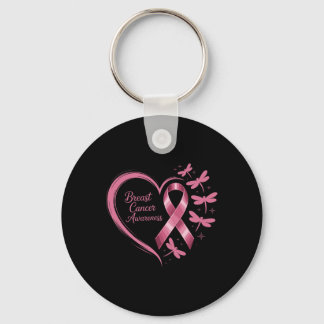 Breast Cancer Awareness Heart Dragonflies Support Key Ring