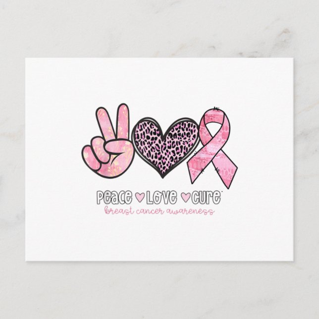 Breast Cancer Awareness Heart Leopard Print Pink Announcement Postcard (Front)