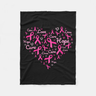 Breast Cancer Awareness Heart Pink Ribbon Support Fleece Blanket