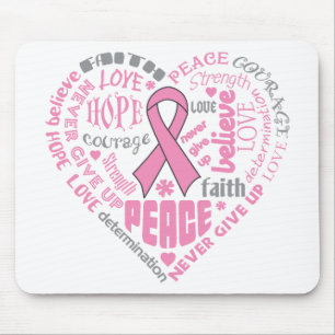 Breast Cancer Awareness Heart Words Mouse Mat