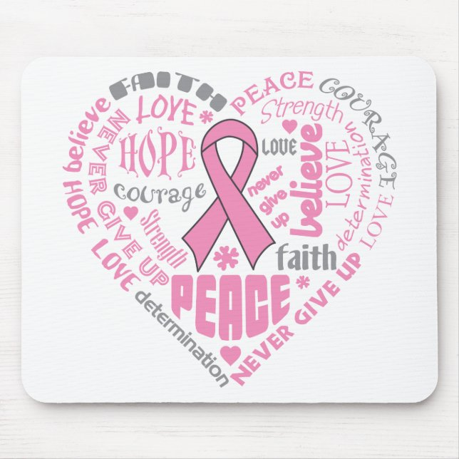 Breast Cancer Awareness Heart Words Mouse Mat (Front)