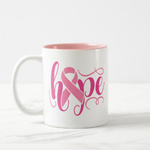 Breast Cancer Awareness Hope Pink Modern Script Two-Tone Coffee Mug