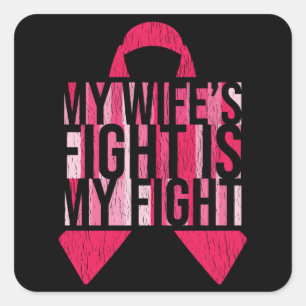 Breast Cancer Awareness Husband Wife Fight Support Square Sticker