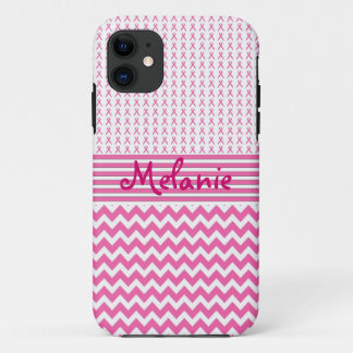 Breast Cancer Awareness iPhone Monogram Pink iPhone 11 Case