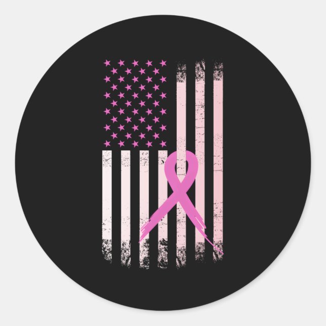 Breast Cancer Awareness K Ribbon American Flag Usa Classic Round Sticker (Front)