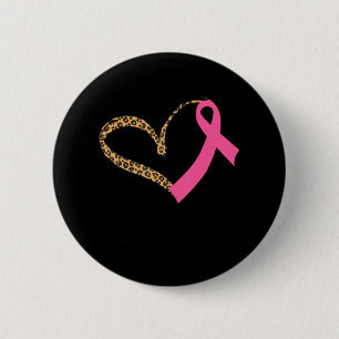 Breast Cancer Awareness Leopard Print Heart Pink 6 Cm Round Badge