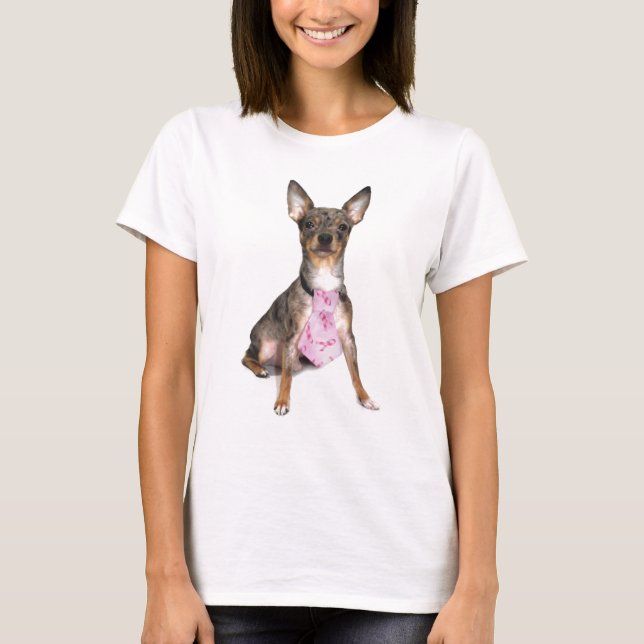 Breast Cancer Awareness Manny the Merle Chihuahua T-Shirt (Front)