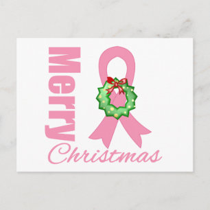 Breast Cancer Awareness Merry Christmas Ribbon Holiday Postcard