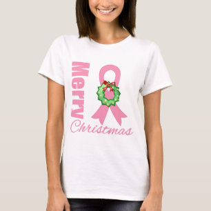 Breast Cancer Awareness Merry Christmas Ribbon T-Shirt