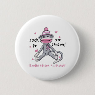 Breast Cancer Awareness Monkey Sock It To Cancer 6 Cm Round Badge