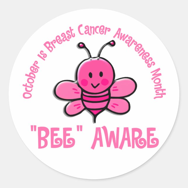 Breast Cancer Awareness Month Bee 1.2 Classic Round Sticker (Front)