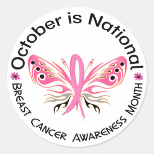 Breast Cancer Awareness Month Butterfly 3.3 Classic Round Sticker